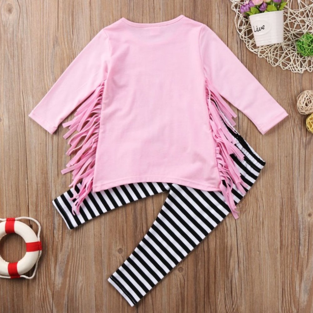 Girls outfit set pink feather boho top pants - Picture 2 of 7